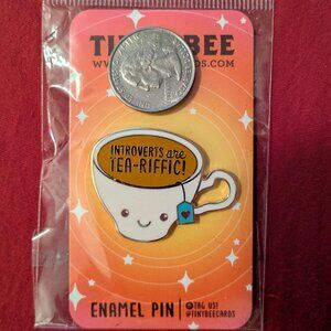 tinybee kawaii teacup introverts enamel pin